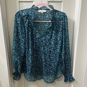 LOFT Teal Floral Blouse M